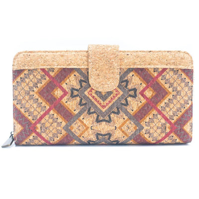 Geometrikus mintájú parafa női pénztárca